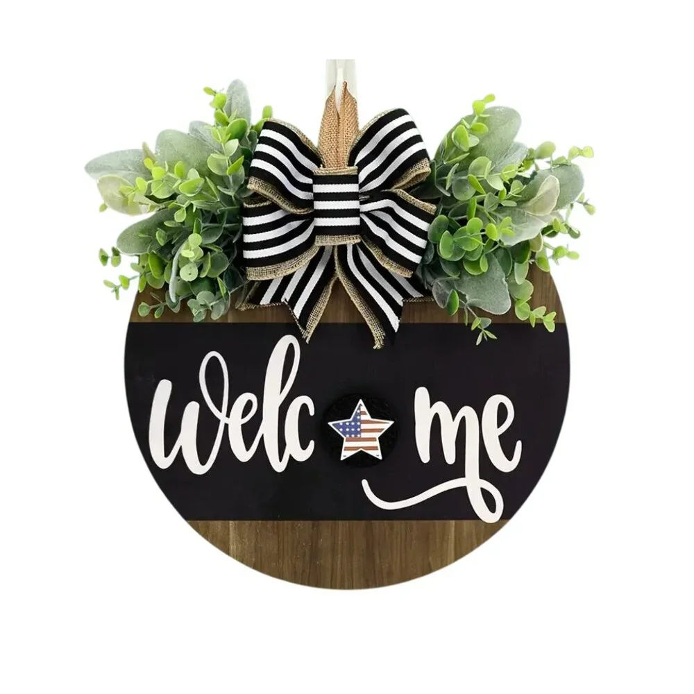 Welcome Sign Wreath for Front Door with Seasonal Designs 12